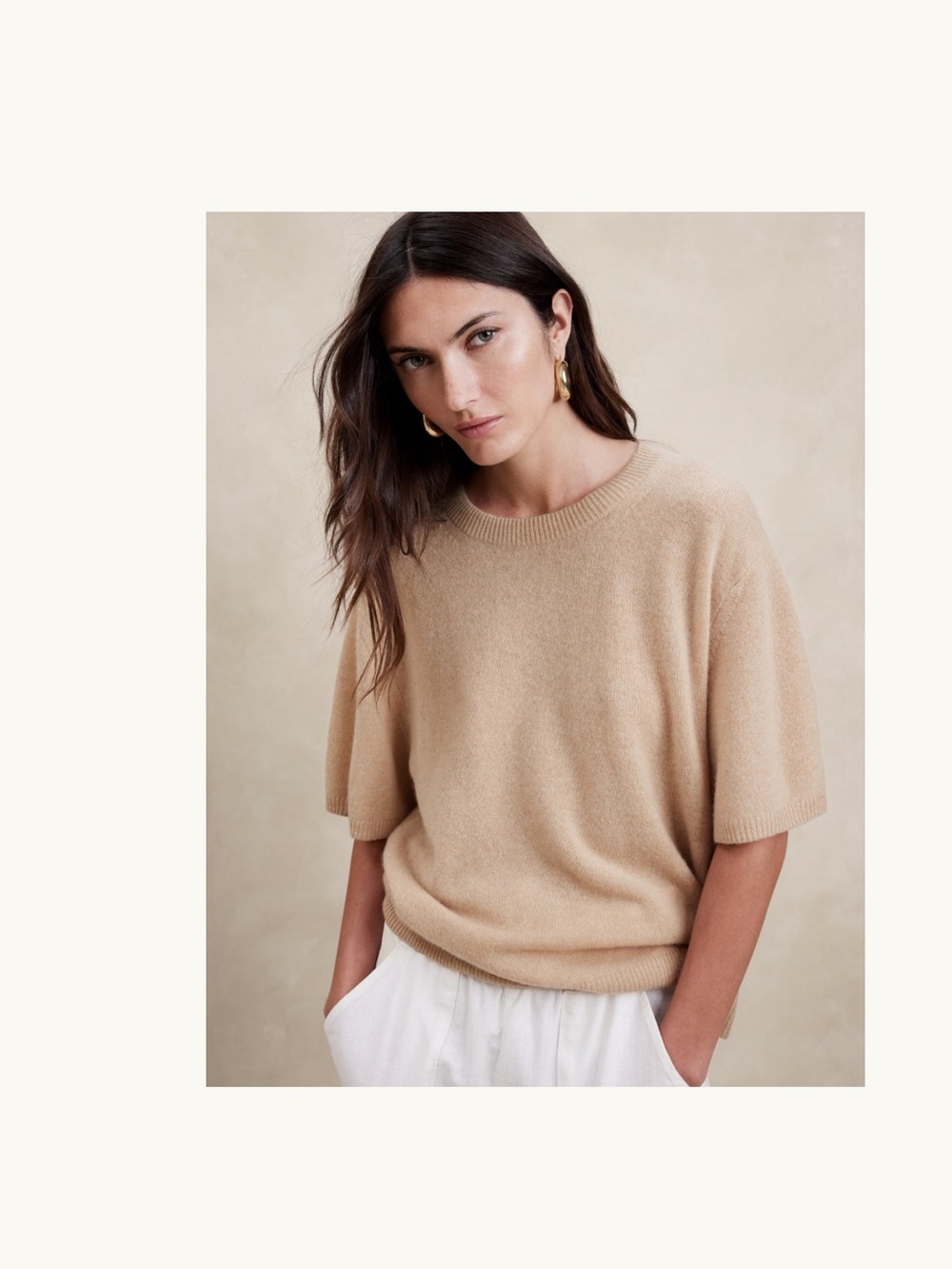 Camel Short-Sleeve Cashmere Sweater
